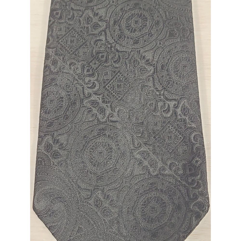 Vintage Gino Pompeii Mens Necktie Black Textured‎ Geometric Print Made In Italy